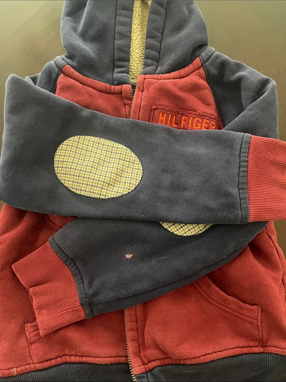Boy’s Tommy Hilfiger Red & Navy Sherpa-Lined Zip Hoodie size S 6/7